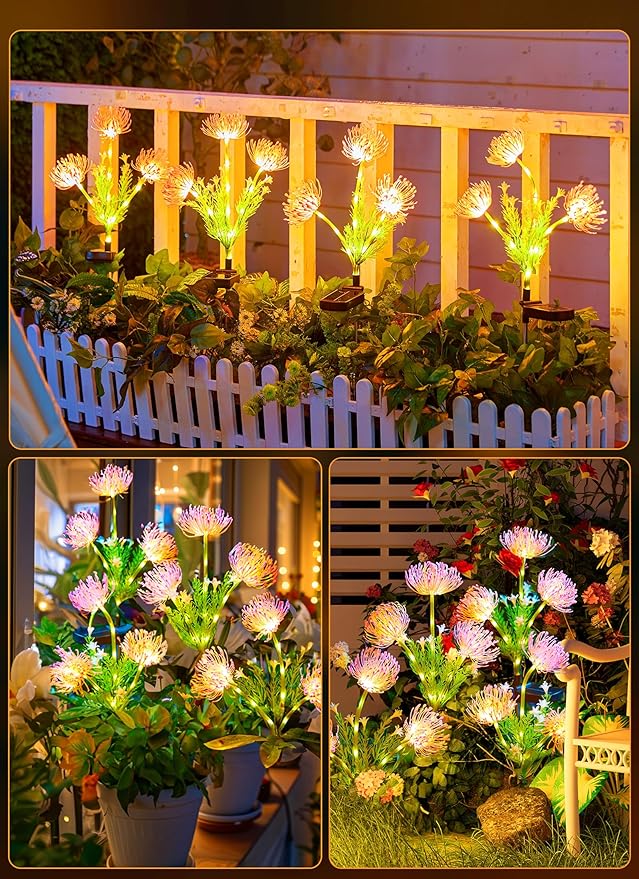 Brightown Outdoor Solar Garden Lights - 4 Pack LED Flower Lights with Glowing Flowers & Stems, Realistic, Bigger Solar Panel, Waterproof for Yard Patio Home, Pink-VerdiqueGarden