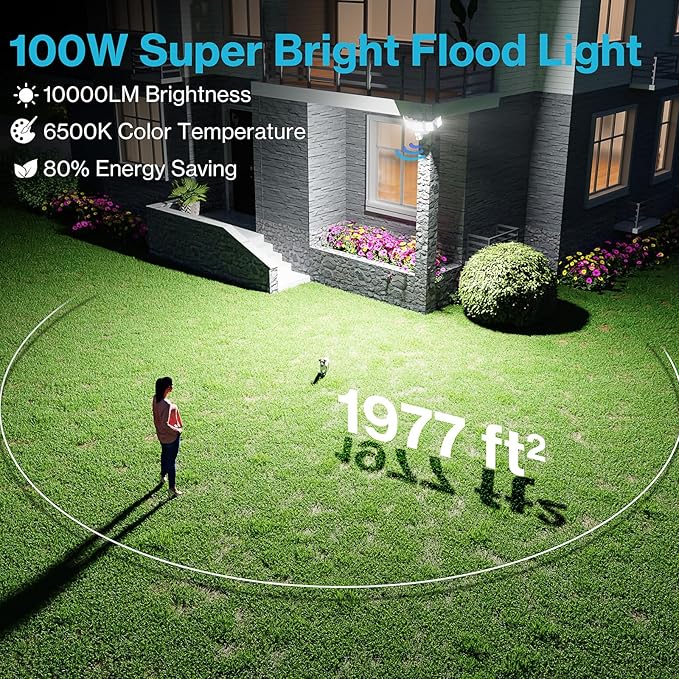 Olafus 100W Motion Sensor Outdoor Lights, 10000LM 6500K Daylight Flood Lights Outdoor Motion Sensor, Dusk to Dawn Outdoor Lighting, IP65 Waterproof Motion Detector Lights for Outside, White-VerdiqueGarden