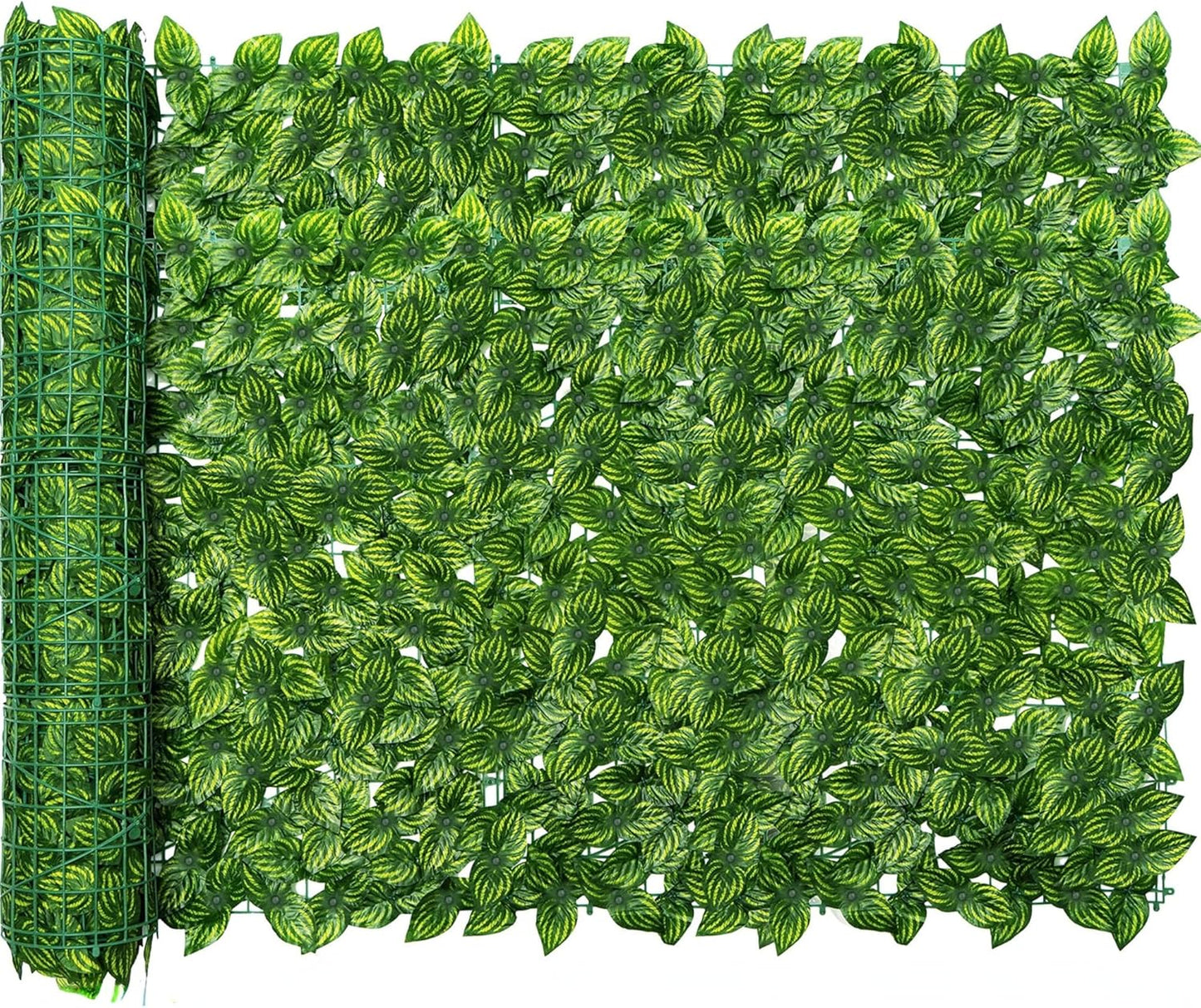 Jinwu Artificial Ivy Privacy Fence Screen (2 Rolls, Total 69x98.4 inch), Expandable Faux Privacy Fence with 80 pcs Zip Ties, Decoration for Outdoor Garden, Printed Watermelon Leaf-VerdiqueGarden