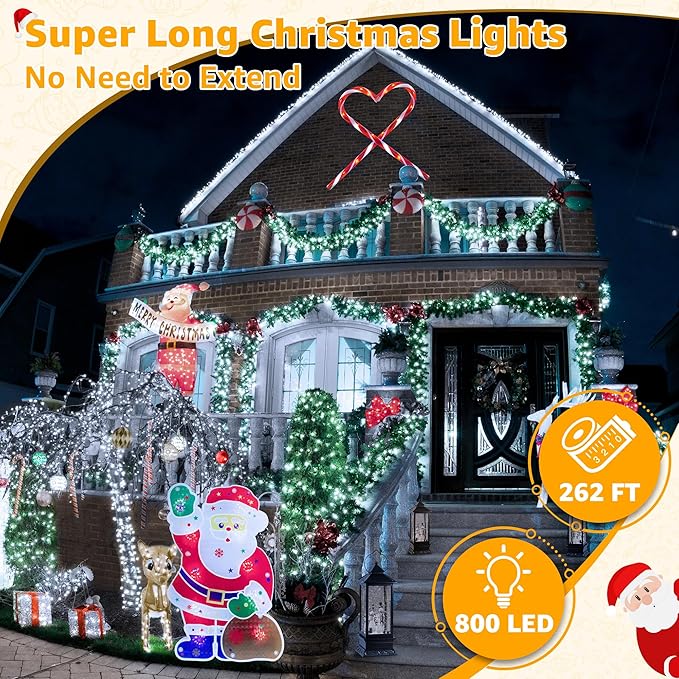 Ollny Outdoor String Lights 800LED 262FT, Cool White Waterproof Fairy Light with Remote Plug in, 8 Modes Timers Dimmable Christmas Lights for Outside Indoor Bedroom Patio Camping Garden-VerdiqueGarden