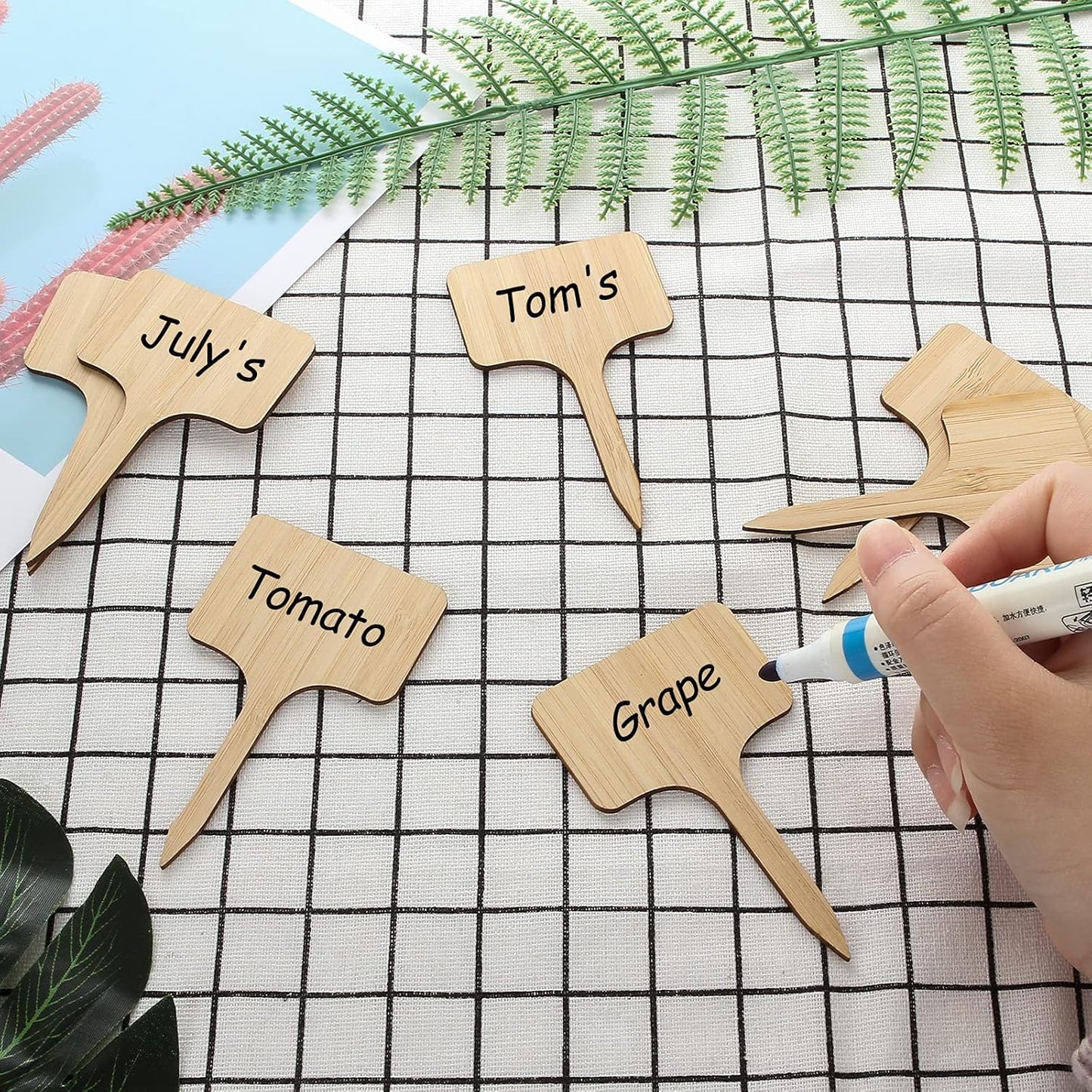 100Pcs Wooden Plant Labels, Eco-Friendly T-Type Bamboo Plant Labels Tags Garden Plant Markers for Seed Potted Herbs Flowers Vegetables (6 x 10 cm)-VerdiqueGarden