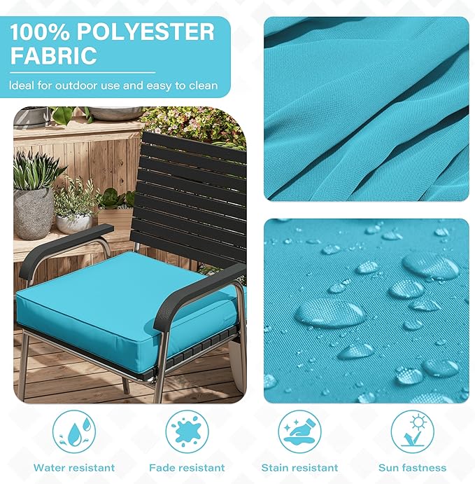 Patio Chair Cushions 22 X 22 X 4 Inch Waterproof Outdoor Seat Cushions for Patio Furniture, Outdoor Sofa Couch Pads with Ties & Handle, Set of 2, Lake Blue-VerdiqueGarden