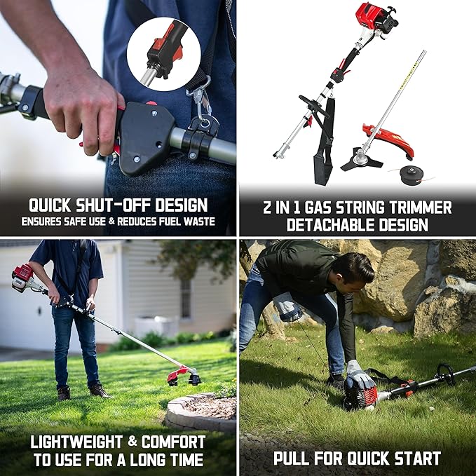 PowerSmart 21-Inch 144cc Gas Push Lawn Mower & 16-Inch 25.4cc String Trimmer/Edger with 10-Inch Brush Cutter for Grass Cutting-VerdiqueGarden