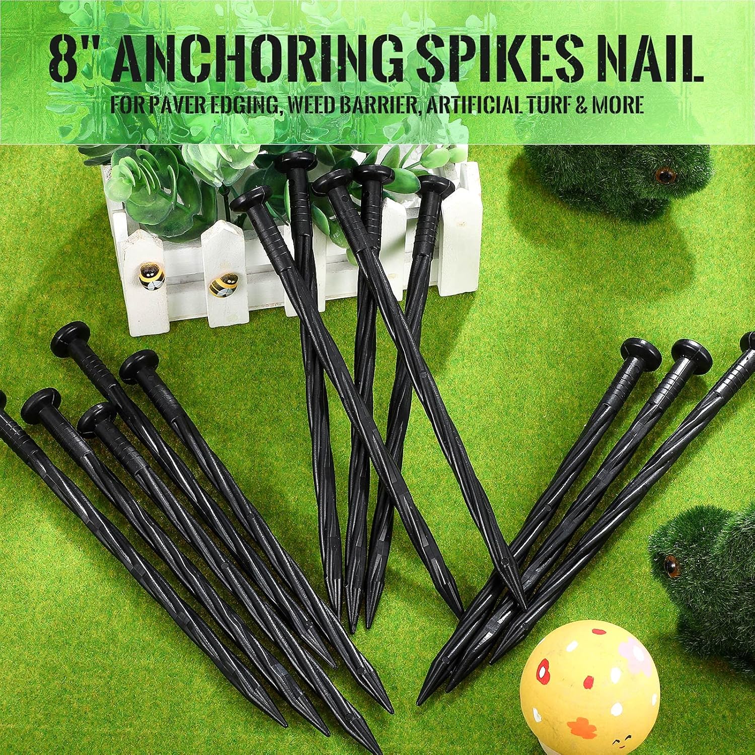 Jetec 150 Pcs Landscape Spikes Bulk Plastic Edging Nails Garden Spiral Landscape Edging Anchoring Spike for Paver, Weed Barriers, Turf, House Construction Ground Lawn (Black,8 Inch)-VerdiqueGarden