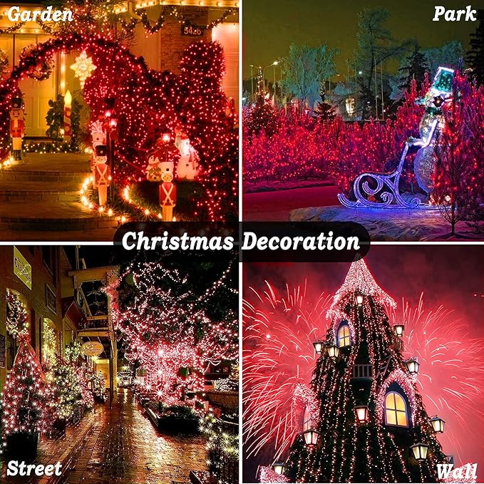 KNONEW 403ft 1000 LED String Lights Outdoor Christmas Lights 8 Modes & Timer Fairy Light Plug in Waterproof LED String Lights for Xmas Yard Tree Wedding Party Holiday Decorations (Red)-VerdiqueGarden