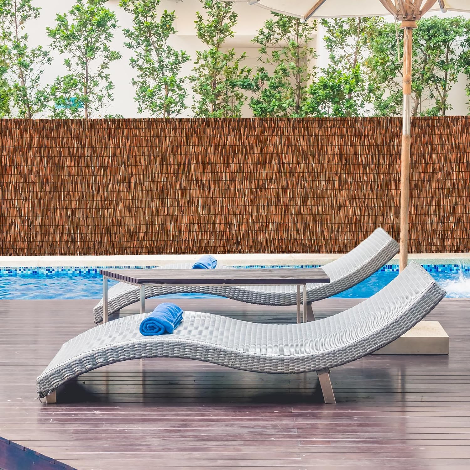 Brown 2 Pack 4FT X 16.4FT Reed Fencing Roll, Balcony Privacy Shade Reed Bamboo Fencing Garden Fence Border, Wind Block Sunshade Fence Screen for Outdoor Yard Patio Flower Bed Edge-VerdiqueGarden