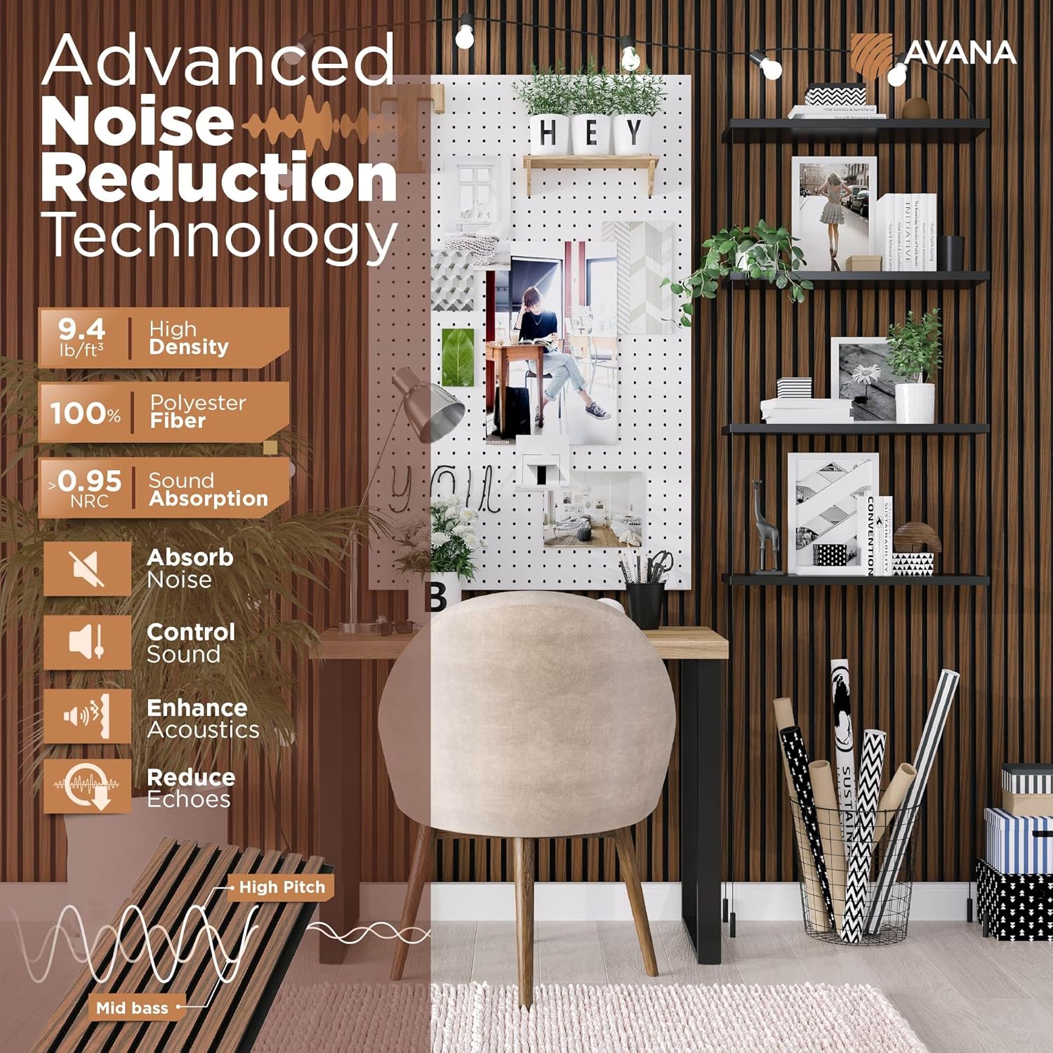 Avana Acoustic Wood Wall Panels – 47.2 X 12.6 Inch Walnut Acoustic Panels 1 PC – Wall Panels For Interior Wall Decor For Homes, Offices, Studios – Sturdy And Durable Wood Panels For Wall-VerdiqueGarden