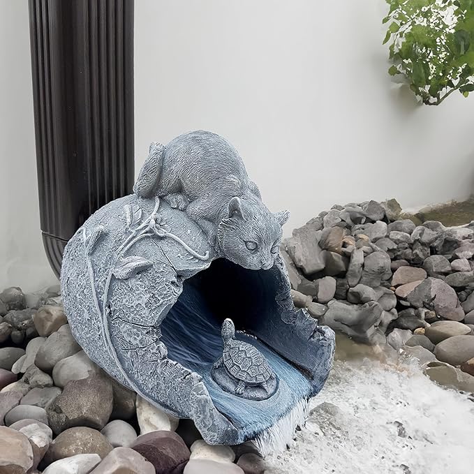 Real Cat Sculpture Gutter Downspout Extender, Eco-Friendly Resin Garden Animal Statue, Decorative Gutter Extension Downspout, Outdoor Decor Ornament, Splash Block, Perfect for 3"x4" Downspouts-VerdiqueGarden