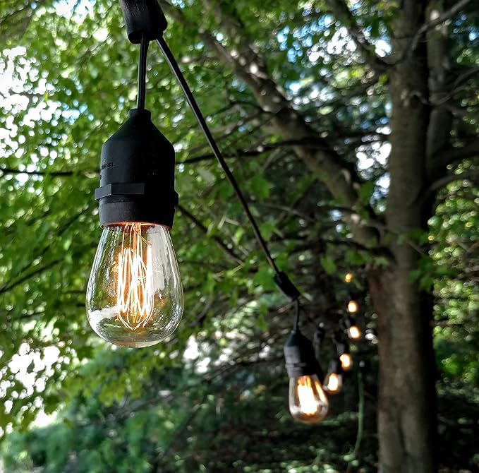 Hometown Evolution, Inc. 50 Foot E26 Commercial Edison Bulb String Lights with 25 Suspended Sockets and S14 Lantern Edison 11 Watt Bulbs-VerdiqueGarden