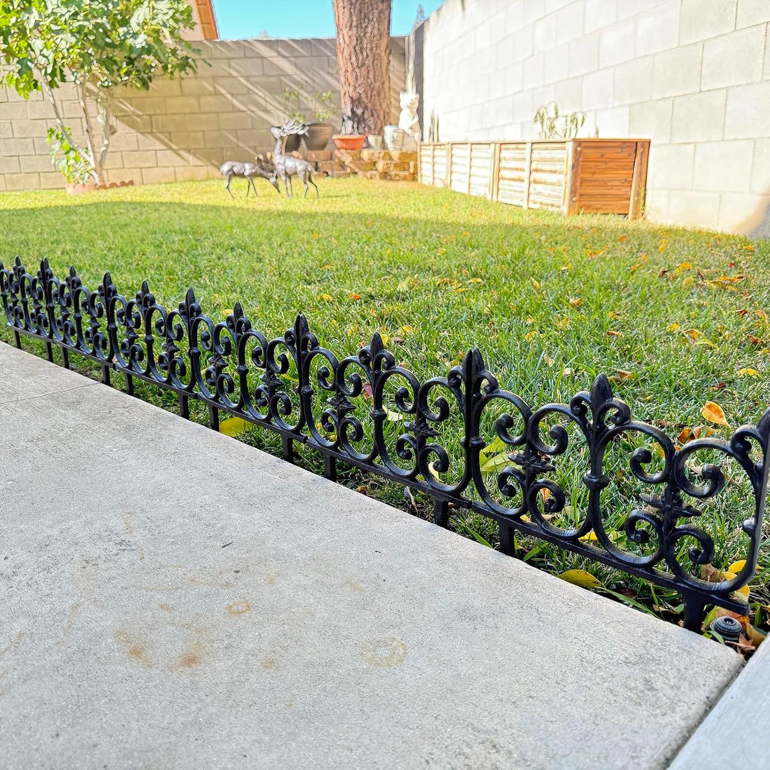 Ornate Cast Iron Garden Edging Fence（10.5" Tall） - 4 Pack Heavy Duty Metal Border for Lawn, Patio & Landscaping HC8308-VerdiqueGarden