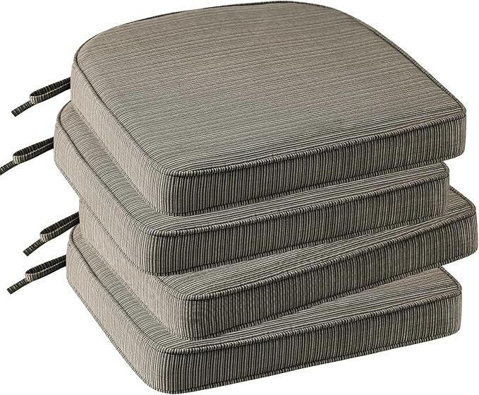 Outdoor Outdoor Round Corner Seat Cushion, 17"x16"x2", Set of 4, Non Slip Seat Cushion Pads with Removable Cover for Patio Furniture, Garden Yard Lawn, Dark Black Tan Stripe-VerdiqueGarden