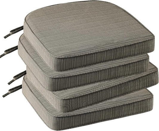 Outdoor Outdoor Round Corner Seat Cushion, 17"x16"x2", Set of 4, Non Slip Seat Cushion Pads with Removable Cover for Patio Furniture, Garden Yard Lawn, Dark Black Tan Stripe-VerdiqueGarden