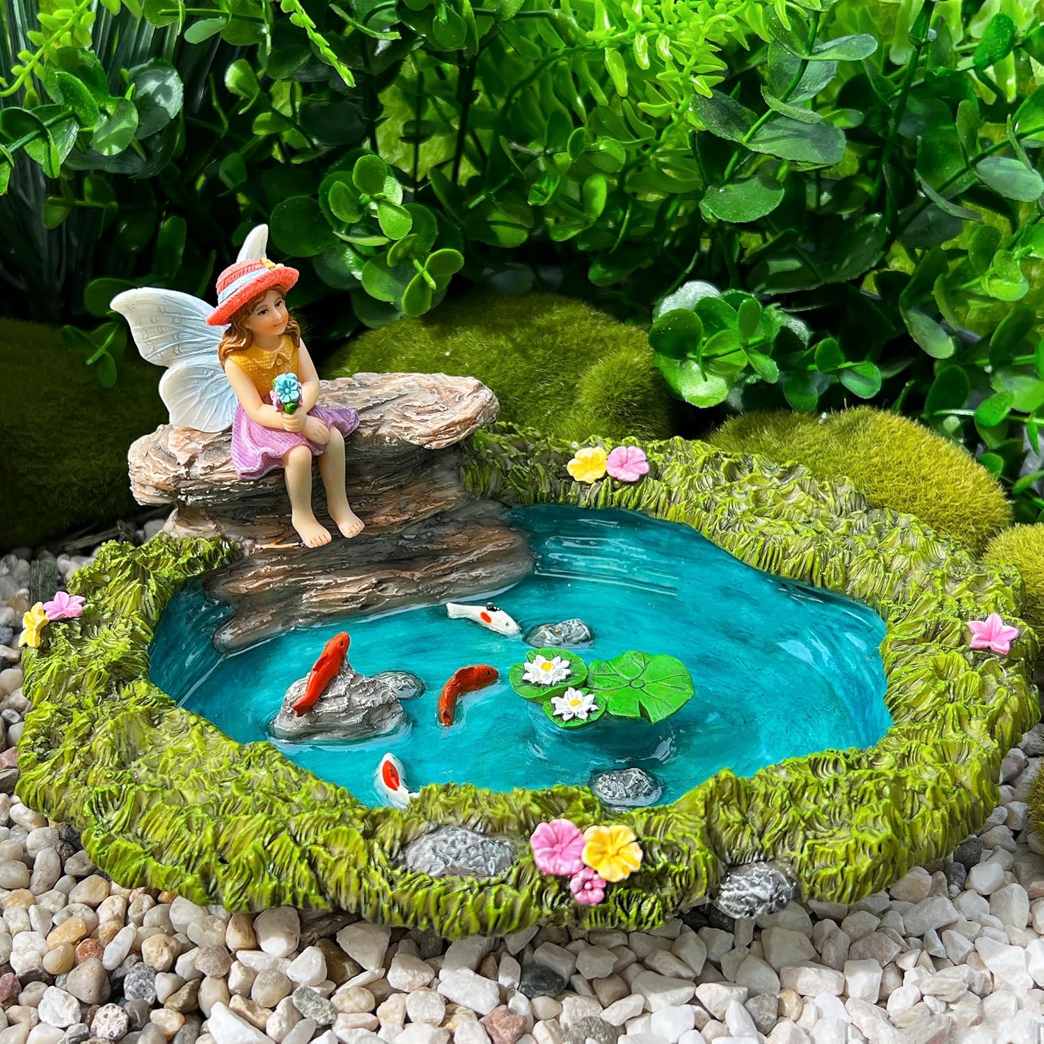 Mood Lab Fairy Garden - Miniature Fish Pond & Fairy Figurine Kit - 2 pcs Set of Garden Accessories - Outdoor or House Decor-VerdiqueGarden