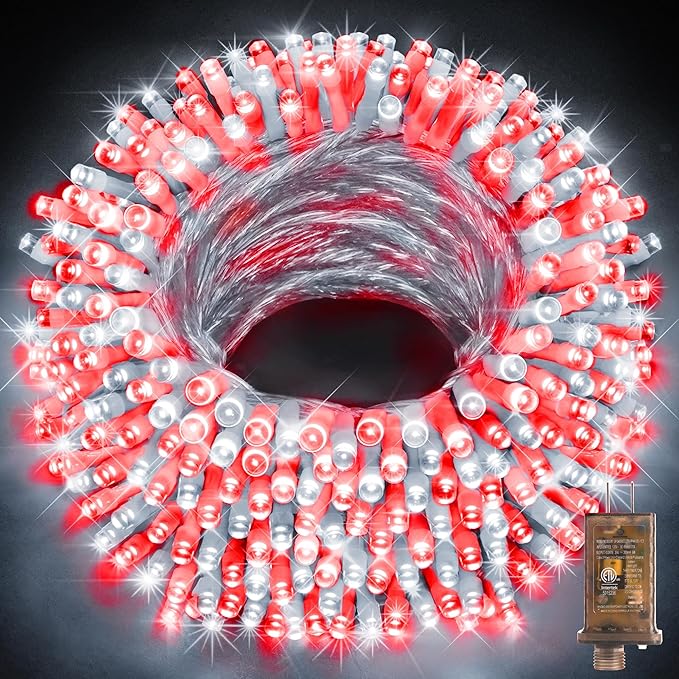 KNONEW 403ft 1000 LED Christmas String Lights Outdoor 8 Modes & Timer Fairy Light Plug in Waterproof for Xmas Yard Tree Wedding Party Holiday Decorations (Red and White)-VerdiqueGarden