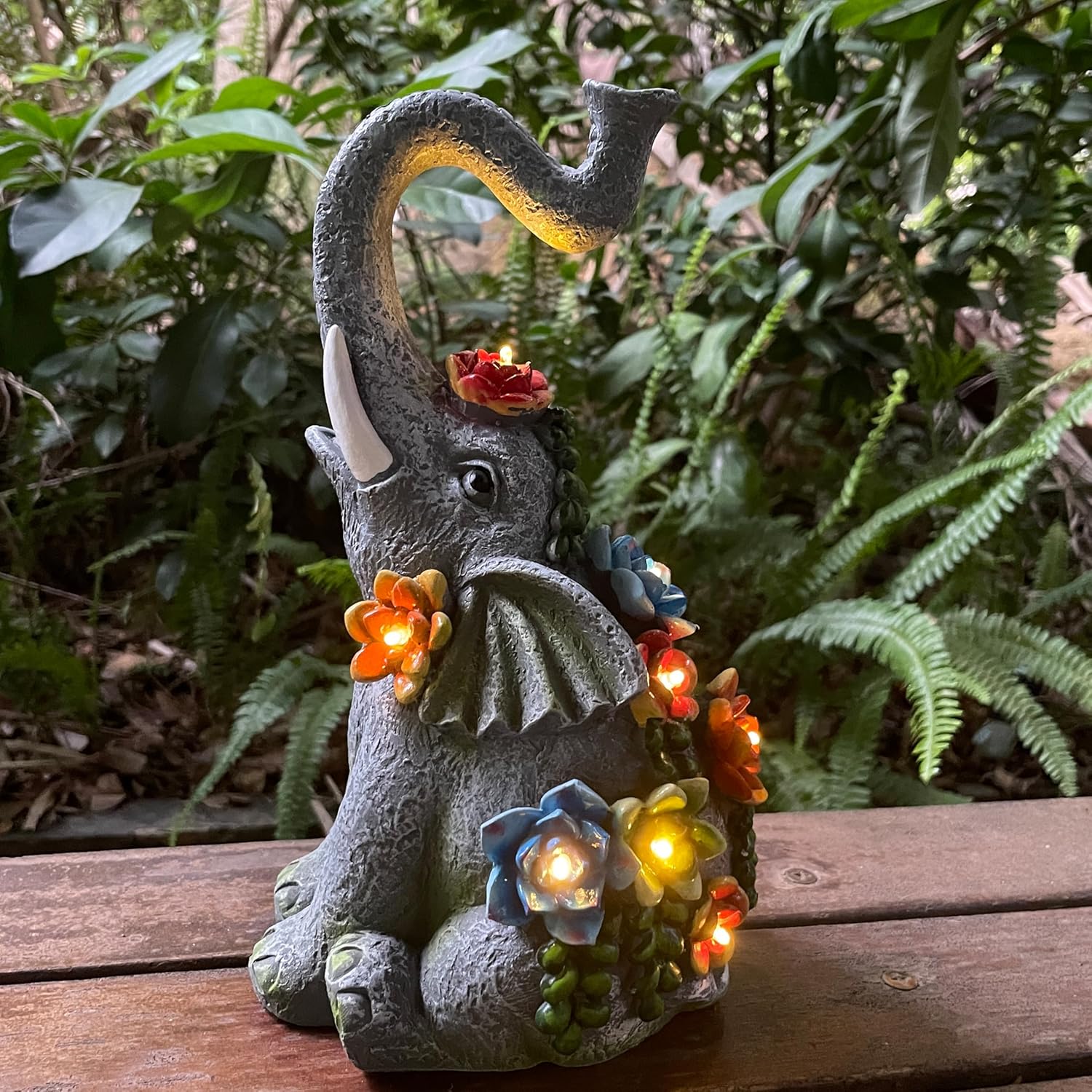 Solar Garden Statue Elephants Figurine with Solar Lights Outdoor Yard Decorations for Patio Porch Home Elephant Gifts for Women Mother's Day Housewarming Birtheday Gifts-VerdiqueGarden