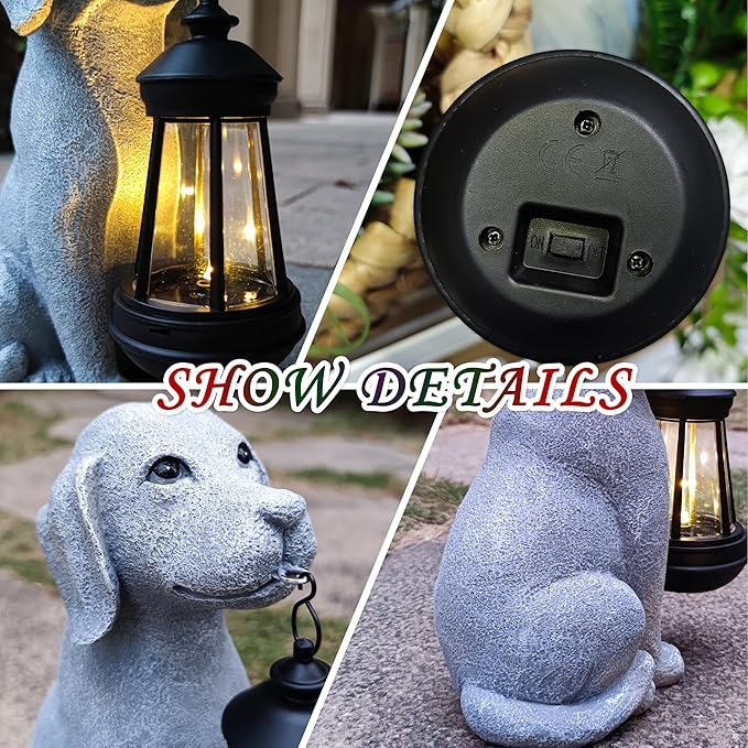 Solar Dog Outdoor Garden Statue with LED Light,Dog Solar Lights Lantern Outside Decorations for Yard, Lawn Decor Statue for Patio, Balcony, Yard Ornament,Unique Dog Gifts for Mom-VerdiqueGarden
