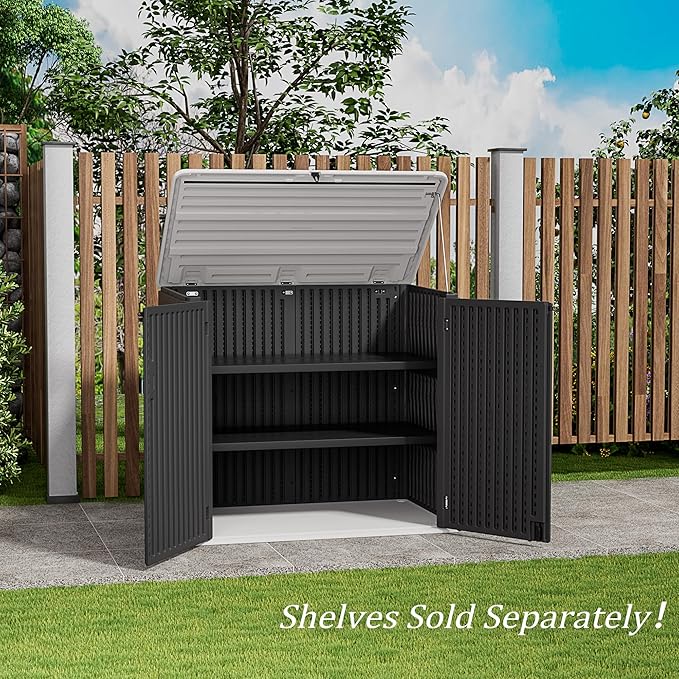 HOMSPARK Storage Shed Weather Resistance, Multi-Purpose Outdoor Storage Cabinet for Backyards and Patios, Horizontal Storage Shed for Lawnmower, Patio Accessories (Black & White, X Large - 48 cu.ft)-VerdiqueGarden