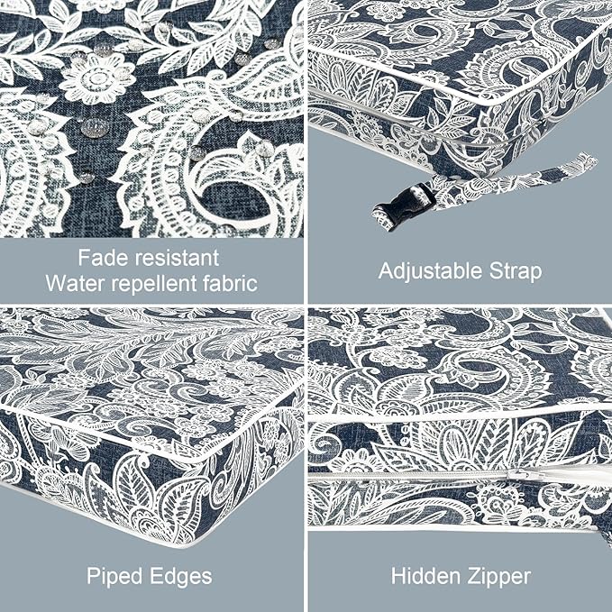 LVTXIII Patio Chair Cushions 22"x22"x3", Water-Repellent Outdoor Seat Cushions for Patio Furniture, Square Chair Pads with Ties for Home Garden Decoration, Set of 2, Damask Lapis-VerdiqueGarden