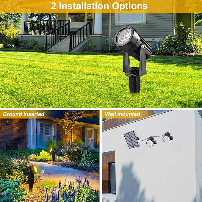 Solar Spot Lights Outdoor, 2 Pack Solar Landscape Spotlights IP65 Waterproof 9.8ft Cable, Auto On/Off Outdoor Wall Lights for Garden Yard Driveway Porch Walkway Pool (3000K Warm White)-VerdiqueGarden