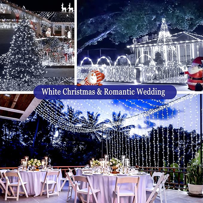 KNONEW 99ft 300 LED Christmas Lights Outdoor String Lights 8 Modes & Memory Fairy Light Plug in Waterproof LED String Lights for Xmas Yard Tree Wedding (Cool White)-VerdiqueGarden