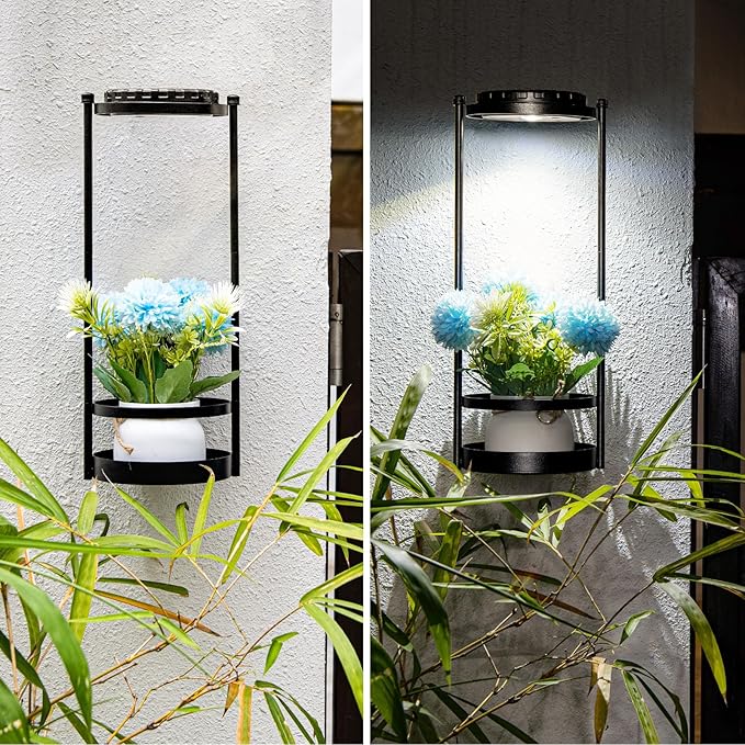 Solar Yard Wall Light with Plant Stands, Wireless Outdoor Solar Wall Lamp with 2 Modes & IP45 Waterproof Dusk to Dawn LED Outdoor Solar Lights for Garden Patio Yard Decoration (1Pack)-VerdiqueGarden