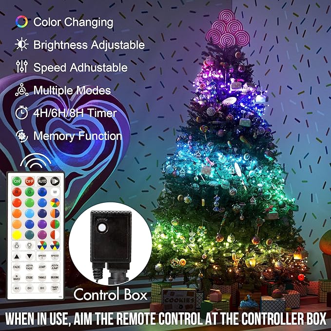 164 FT 500 LED Christmas String Lights, Waterproof RGB String Lights with Remote Control&Timer Function, 24 Colors Changing Fairy Lights for Indoor Outdoor Room Wall Christmas Tree Party Decoration-VerdiqueGarden
