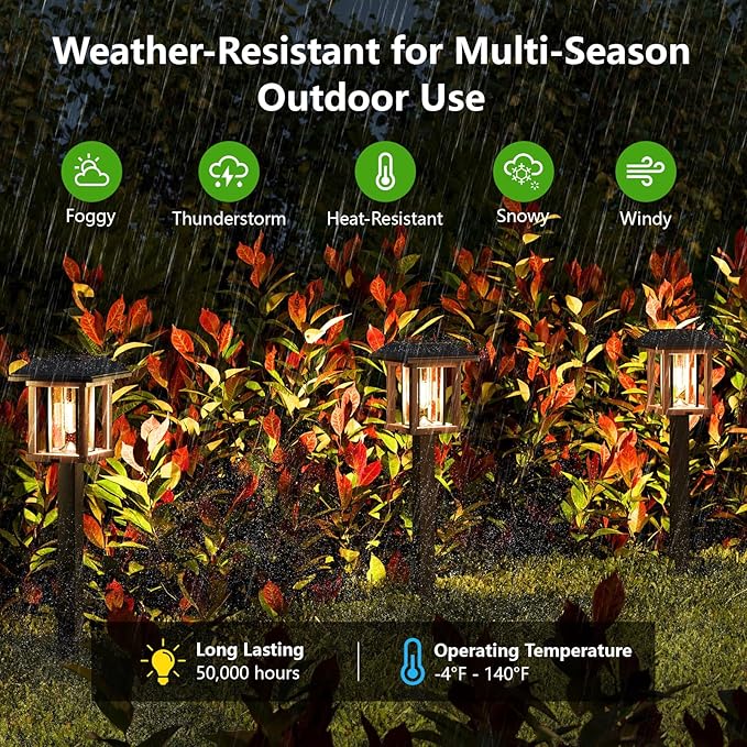 XMCOSY+ Solar Lights Outdoor Waterproof IP65, 25 LM Garden Light for Yard Pathway, Dual-Tone LED Lights with Seed Glass Metal, Solar Powered Landscape Walkway Pathway Decor Lighting (Warm White)-VerdiqueGarden