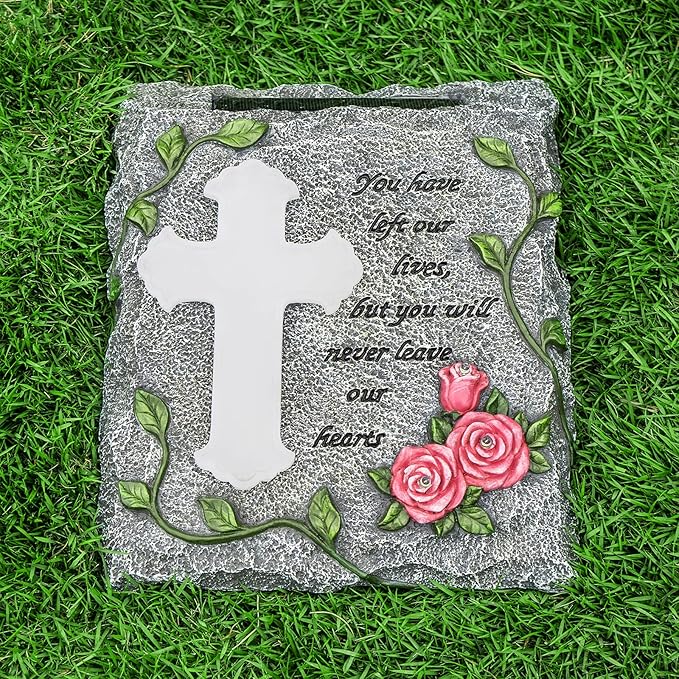 Cross Solar Lights Outdoor Garden Memorial Stepping Stone, IP65 Waterproof is Used for Walls or Lawns, A Touching Memorial Gift & Condolence Gifts Grave Decorations for Cemetery-VerdiqueGarden