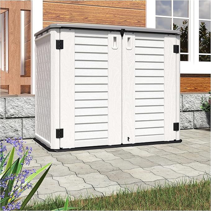 HOMSPARK Storage Shed Weather Resistance, Multi-Purpose Outdoor Storage Cabinet for Backyards and Patios, 26 Cu.ft Capacity Horizontal Storage Shed for Bike, Lawnmower, Trash Cans, Patio Accessories-VerdiqueGarden