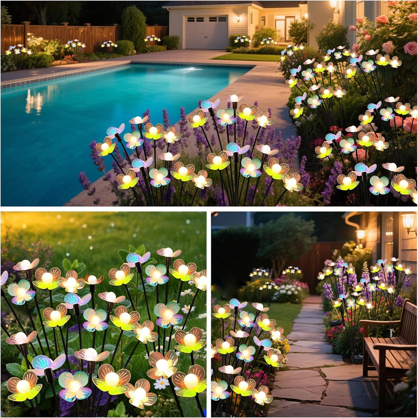 Solar Garden Lights, 2 Pack 12 LED Solar Swaying Flower Light, Waterproof Firefly Lights Outdoor Fairy Light for Garden Patio Yard Pathway Flower Bed Decoration-VerdiqueGarden