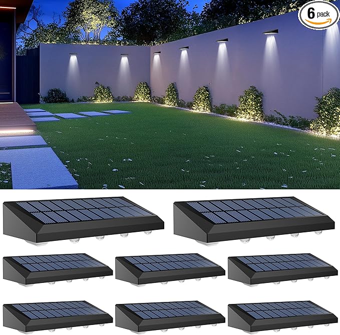 Solar Fence Lights Outdoor Waterproof IP65, 8 Pack Fence Lights Solar Powered 60 Lumens Auto On/Off Step Wall Lights Outside Decorations for Yard, Porch, Patio, Stairs, Pool, Deck, Garden-White Light-VerdiqueGarden