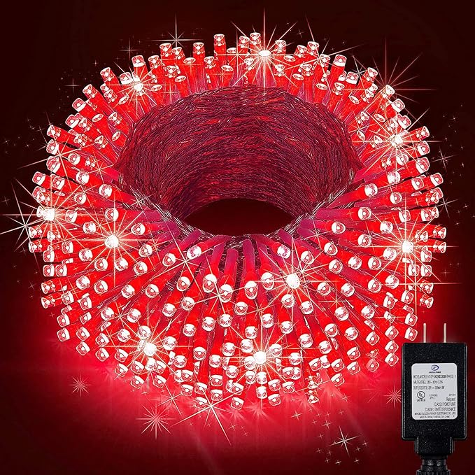 KNONEW 197FT 500 LED Christmas Lights Outdoor String Lights 8 Modes & Time Memory Fairy Light Plug in Waterproof LED String Lights for Xmas Yard Tree Wedding Party Holiday Decorations (Red)-VerdiqueGarden