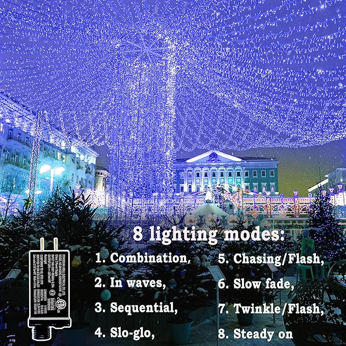 KNONEW 197FT 500 LED Christmas Lights Outdoor String Lights 8 Modes & Memory Fairy Light Plug in Waterproof LED String Lights for Xmas Yard Tree Wedding Party Holiday Decorations (Blue)-VerdiqueGarden