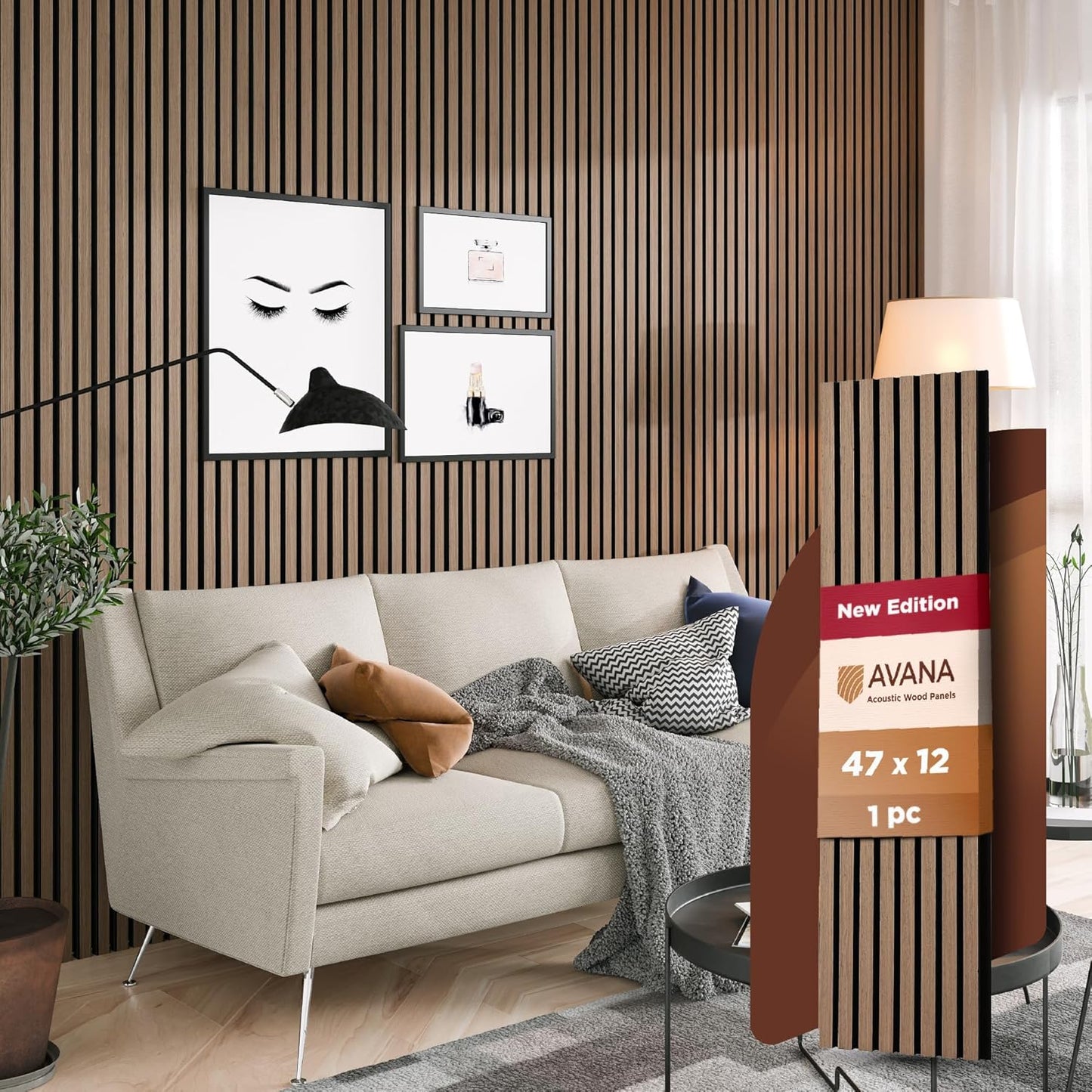 Avana Modern Acoustic Wood Wall Panels – 47.2 X 12.6 Inch Smoke Oak Acoustic Panels 1 PC – Wall Panels For Interior Wall Decor For Homes, Offices, Studios – Sturdy And Durable Wood Panels For Wall-VerdiqueGarden