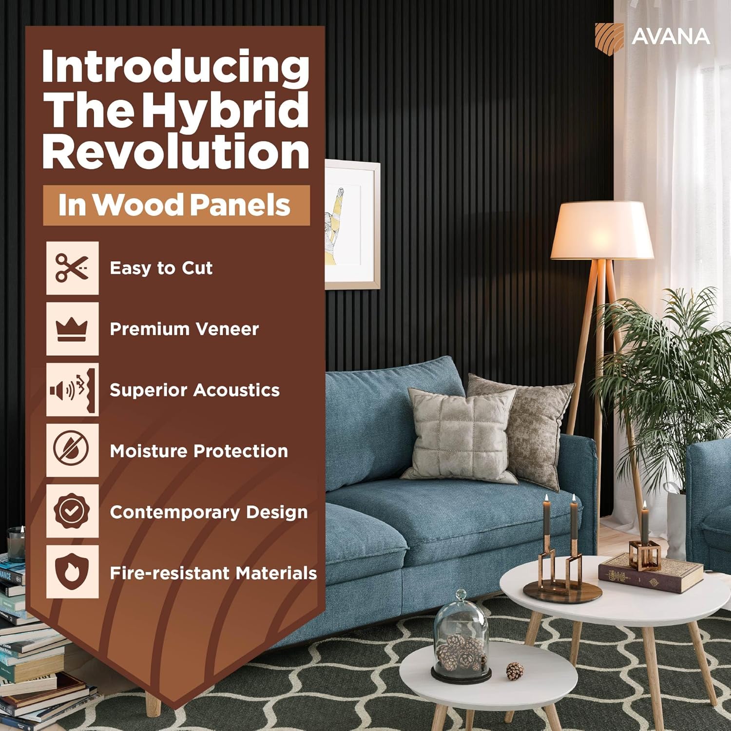 Avana Acoustic Wood Wall Panels – 94.4 X 12.6 Inch Black Oak Acoustic Panels 2 PCs – Wall Panels For Interior Wall Decor For Homes, Offices, Studios – Sturdy And Durable Wood Panels For Wall-VerdiqueGarden