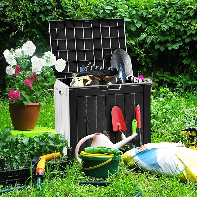 YITAHOME 30 Gallon Deck Box Outdoor Storage Box, Waterproof Resin Package Delivery and Storage Box with Lockable Lid for Patio Furniture Cushions, Pool Accessories, Garden Tools, Black-VerdiqueGarden