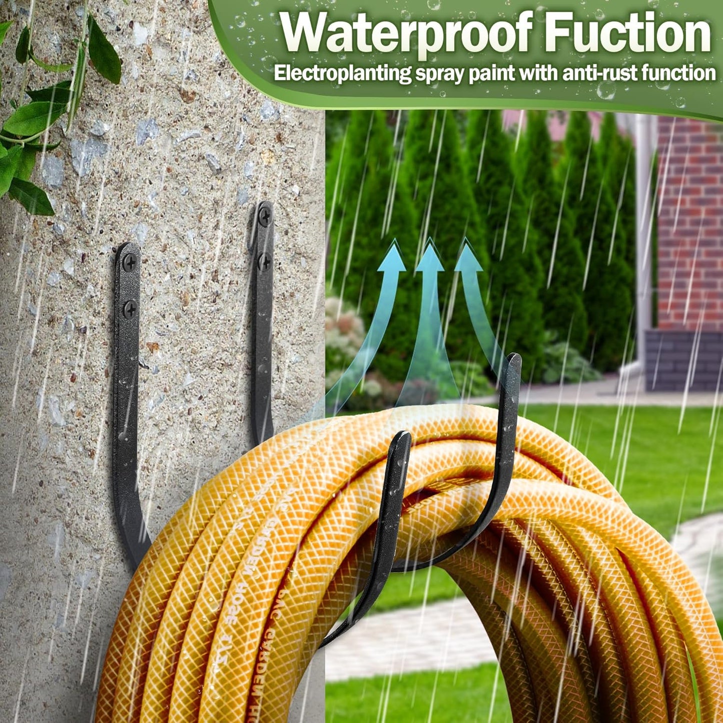 Hose Holders Wall Mount - Heavy-Duty Metal Garden Hose Hanger for Outside - Rust-Proof Hanging Hose Rack Hook Mount for Water Hose (4PCS)-VerdiqueGarden