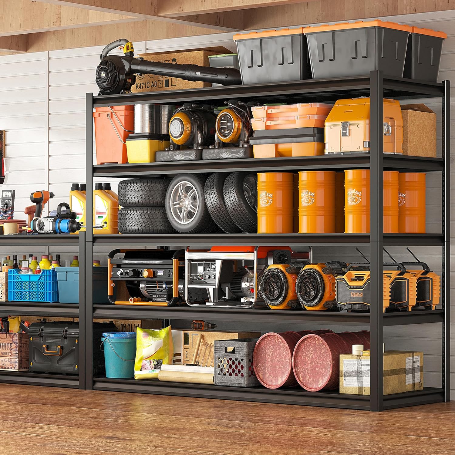 REIBII Garage Shelving 48.2" W Storage Shelves 3000LBS Metal Shelving Heavy Duty Adjustable Metal Shelf 5 Tier Pantry Shelves for Basement Warehouse Supermarket 72.2" H x 24.2" D x 48.2" W, 4 Pack-VerdiqueGarden