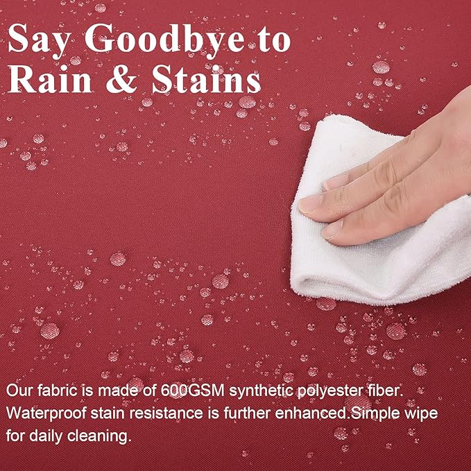 Outdoor Chair Cushions Set of 2 for Patio Furniture 19x19x4 Inch Waterproof Patio Chair Cushion 3 Year Color Fastness Square Elastic Foam Garden Couch Pads with Ties and Handle,Red-VerdiqueGarden