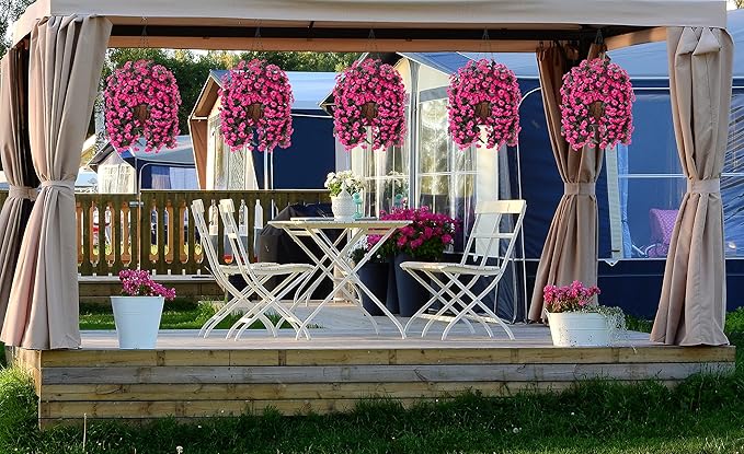 Hanging Baskets Artificial Flowers for Outdoor Interior Decor, Artificial Daisies Flowers Shrubs Plants with Baskets for Home Porch Garden Patio Patio Spring Summer Decor(Pink)-VerdiqueGarden