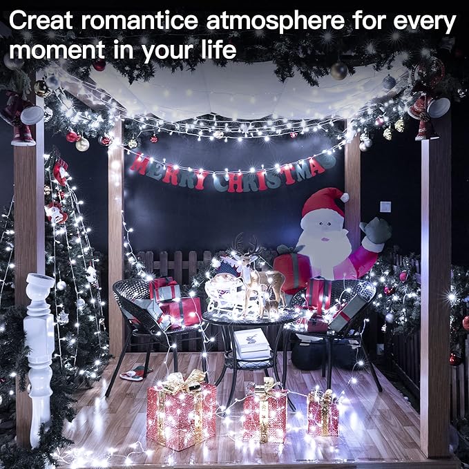 Ollny Christmas Lights Outdoor 400LED 131FT, Cool White Fairy Lights with Remote 3 Timer, Plug in 8 Modes String Lights for Bedroom Indoor Outside House Party Xmas Decorations-VerdiqueGarden