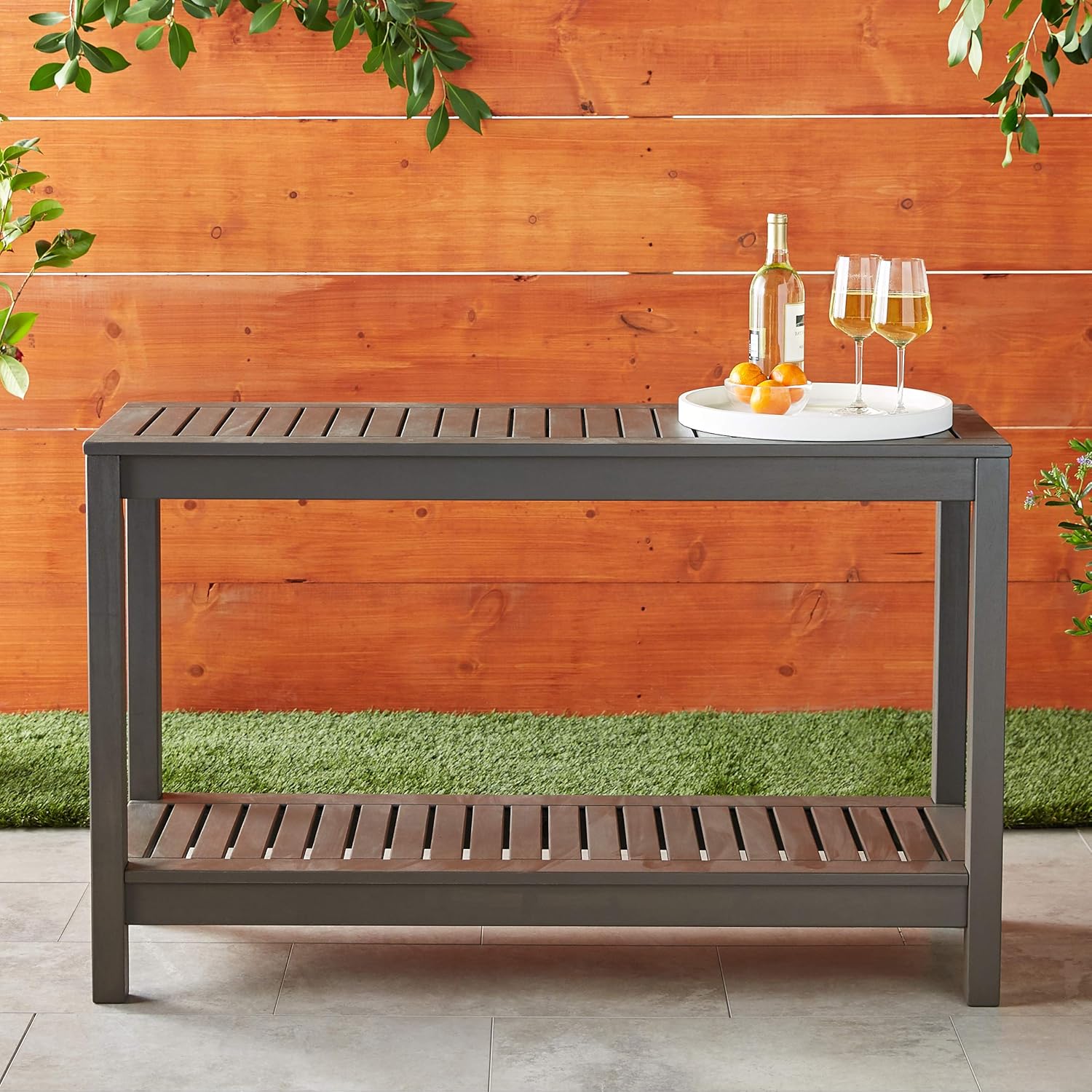 Cambridge Casual Solid Wood Alfresco Outdoor Console Table – Dark Brown Finish – Durable and Stylish Accent Plant Table for Patio, Deck, Porch, Garden, and Outdoor Spaces-VerdiqueGarden