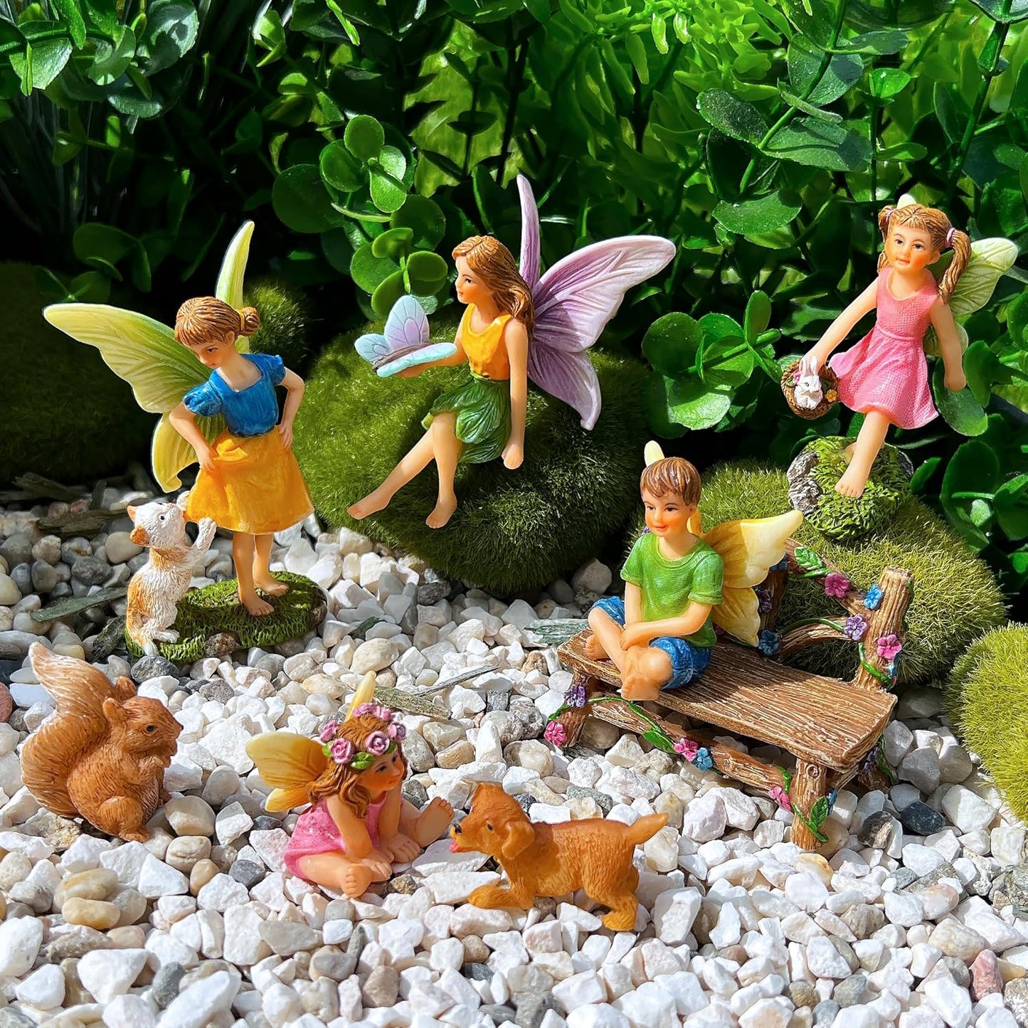 Mood Lab Fairy Garden - Miniature Fairies Figurines with Animals - Statues & Accessories Decor Set of 8 pcs-VerdiqueGarden