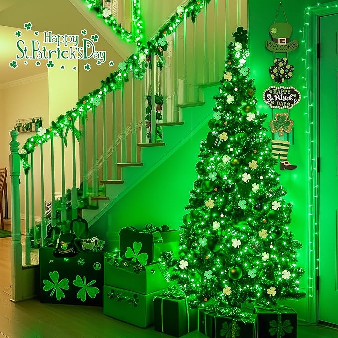 JMEXSUSS Green Lights for St Patrick's Day Decoration, 200 LED Green Christmas Lights Clear Wire, Connectable Green String Lights Indoor Outdoor for Spring Tree Garden St. Patricks Day Decor-VerdiqueGarden