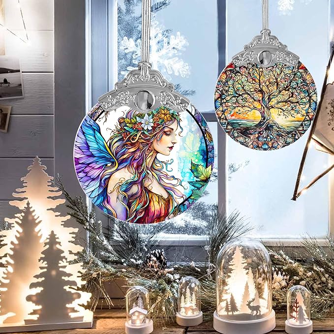 Stained Glass Suncatcher, Jocidea Fairy Ornament, Christmas Ornaments, Holidays Ornaments, Christmas Tree Decor, Fairy Decor for Home, Fairy Gifts-VerdiqueGarden