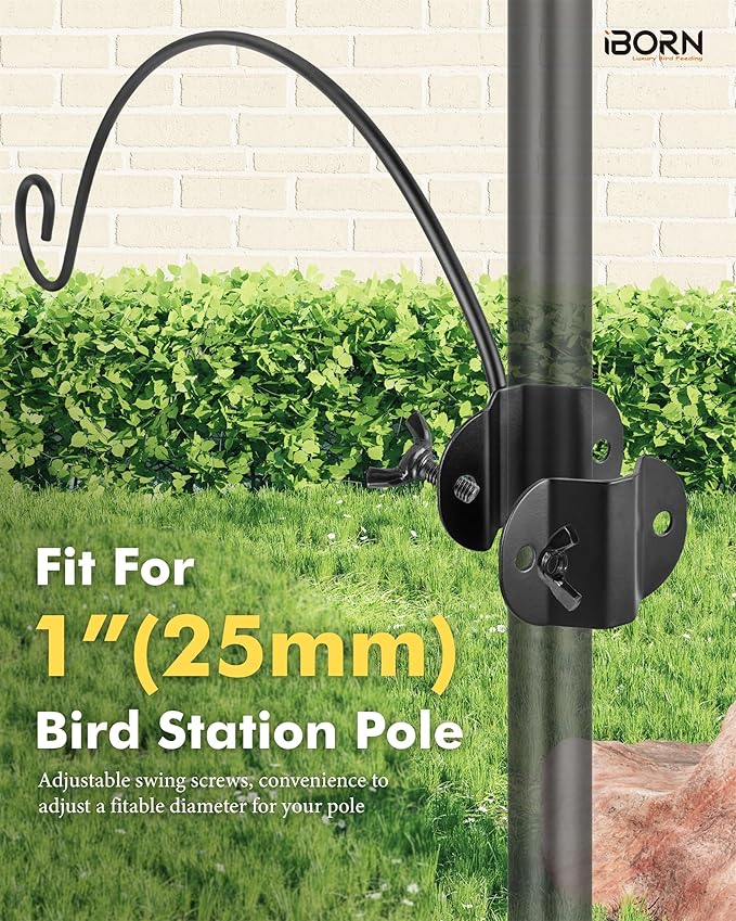 iBorn Bird Feeders Hangers for 1” Pole Stand Station Outdoor Hanging Hooks for Humming Bird Feeders for Outside Plant Hanger Hook Bracket Kit 12.2 Inch Long Metal Hooks for 1 Inch Pole, Pack of 4-VerdiqueGarden