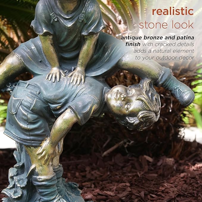 Alpine Corporation 26" Tall Indoor/Outdoor Girl Jumping Over Boy Statue Yard Art Decoration-VerdiqueGarden