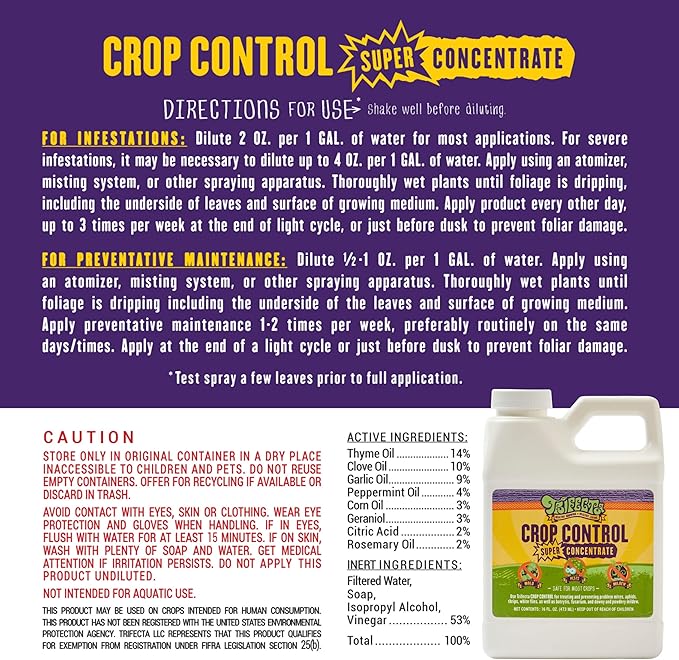 Trifecta Crop Control Super Concentrate All-in-One Natural Pesticide, Fungicide, Miticide, Insecticide, Help Defeat Spider Mites, Powdery Mildew, Botrytis, Mold, and More on Plants 16 OZ-VerdiqueGarden
