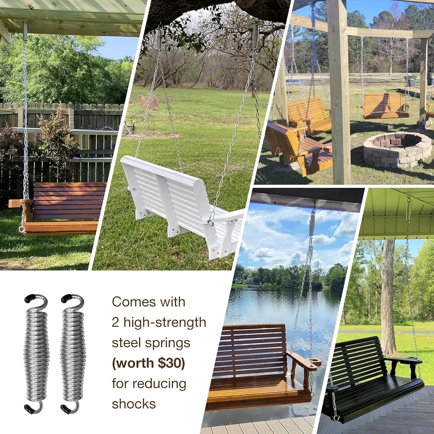 Wooden Porch Swing 2-Seater, High Backrest and Deep Seat, Bench Swing with Cupholders, Hanging Chains and 7mm Springs, Heavy Duty 880 LBS, for Outdoor Patio Garden (Cedar Tone - 4 FT Extra Large)-VerdiqueGarden