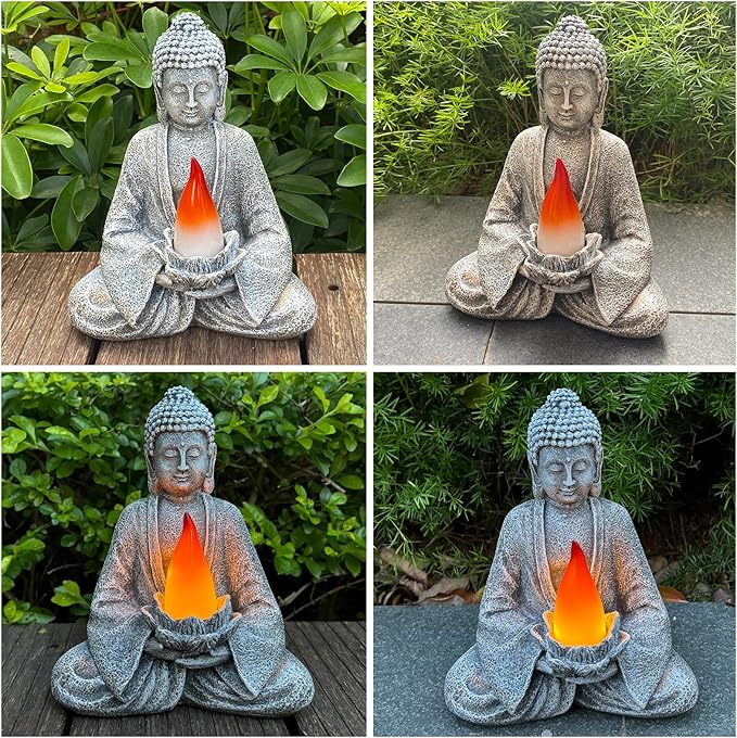 Buddha Statue for Home and Outdoor Decor Solar Powered Flickering LED,Garden Light Zen Meditation Spiritual Room Decor- Buddha Decor Outdoor-Ideas Gifts for Women, Mom-VerdiqueGarden